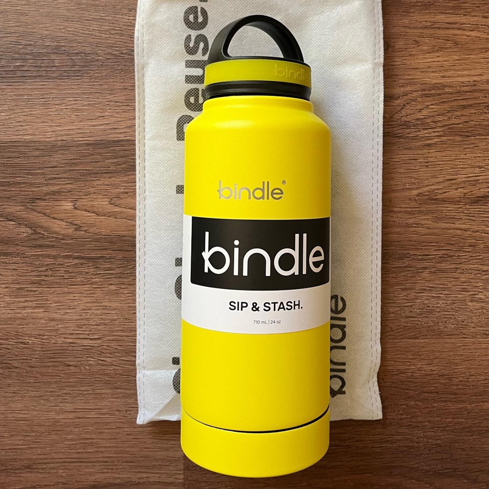 Bindle Sip & Stash Storage Water Bottle Stainless Steel 24 oz Yellow Dual-Walled